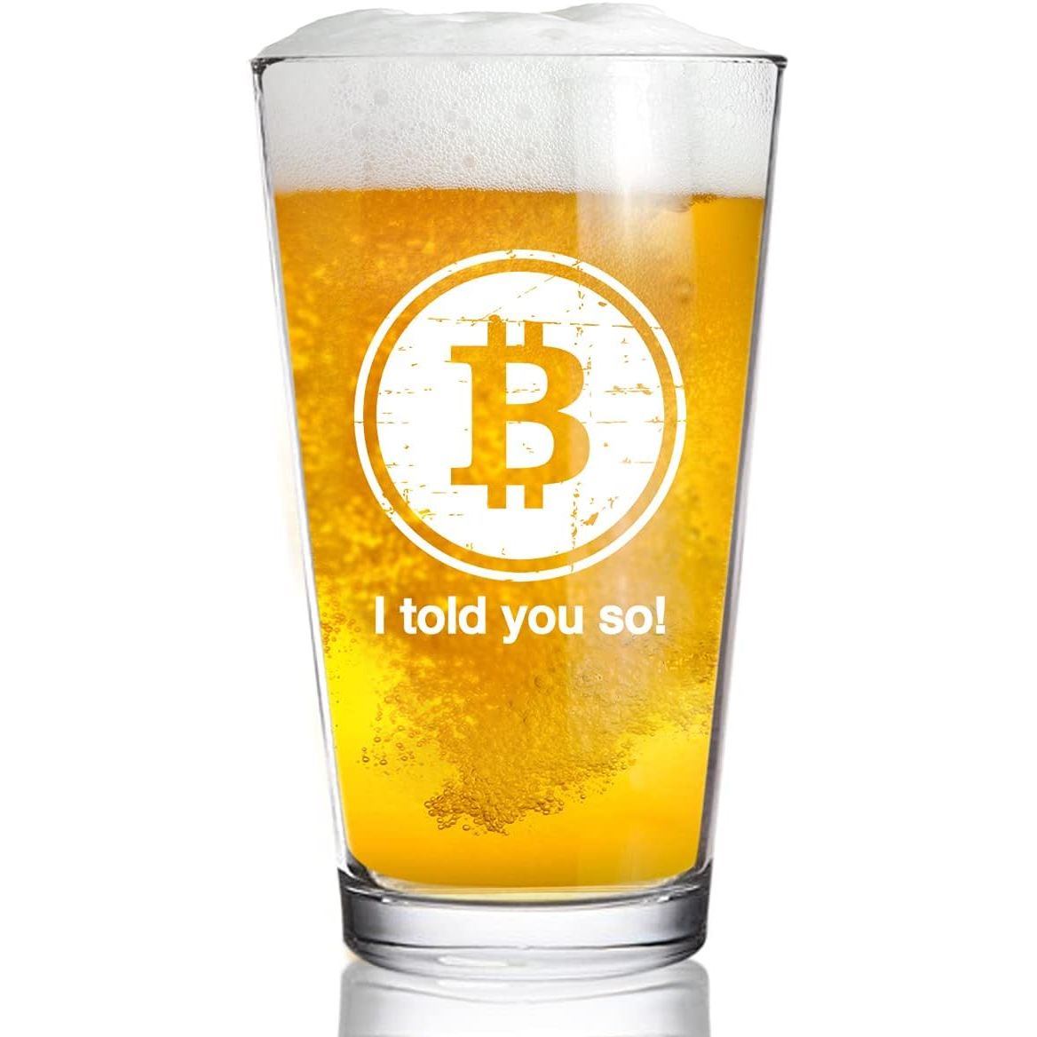 Celebrate your financial freedom with this novelty beer glass by DU VINO! Designed to bring a smile to the face of all Bitcoin HODL'ers, this classic beer pint glass holds a generous 16 ounce portion of your favorite lager, pale ale, or porter beer.