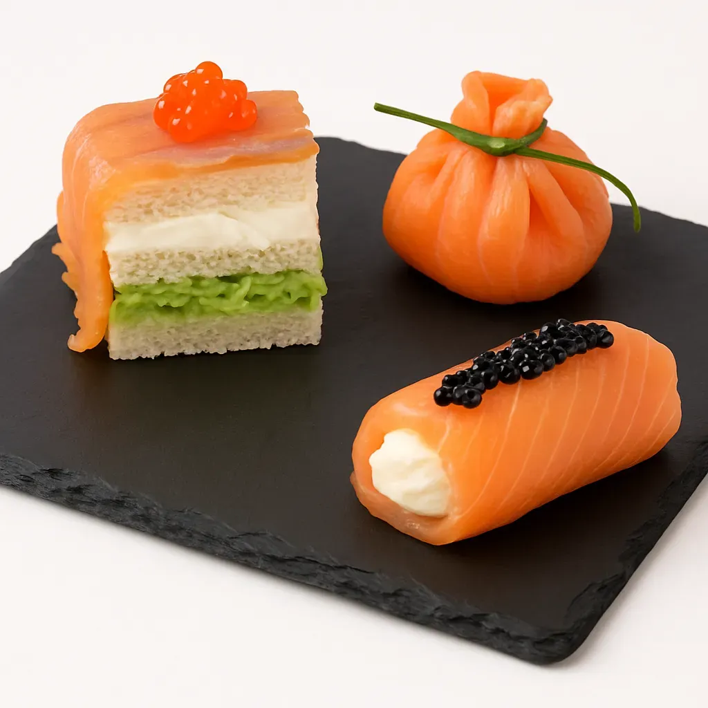 Elegant and delightful trio of smoked salmon canapés perfect for holiday gatherings or special occasions.
