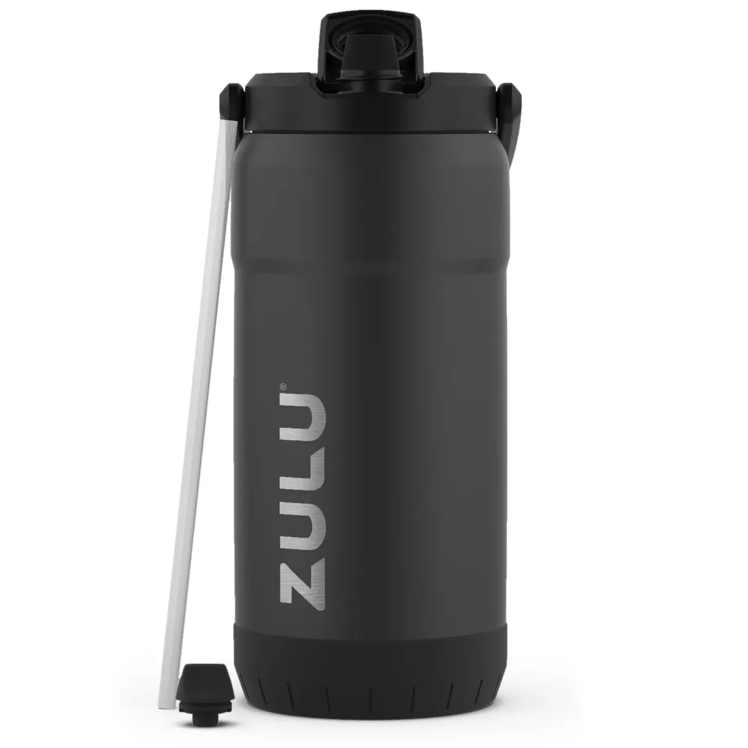 The ZULU Goals 64oz vacuum insulated stainless steel jug helps you reach your hydration goals. One-touch push button lid flips open, keeping the silicone straw clean and leak-proof while making drinking easy and comfortable. Its large 64oz capacity stays cold up to 36 hours and lets you drink all day with fewer fill-ups.