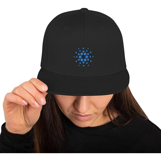 The Cardano Crypto Embroidered Snapback Hat is a stylish accessory for cryptocurrency enthusiasts and blockchain supporters. This black snapback hat features the Cardano logo embroidered on the front, showcasing your support for this innovative digital currency. 

Made from high-quality materials, the hat is durable and comfortable to wear. The snapback closure allows for an adjustable fit, making it suitable for most head sizes. Whether you're attending a blockchain conference or simply want to show off your love for Cardano, this hat is a great choice.

Overall, the Cardano Crypto Embroidered Snapback Hat is a fashionable way to display your interest in cryptocurrency and blockchain technology. It's a great addition to any crypto enthusiast's wardrobe and a conversation starter for like-minded individuals. Description by ChatGPT.