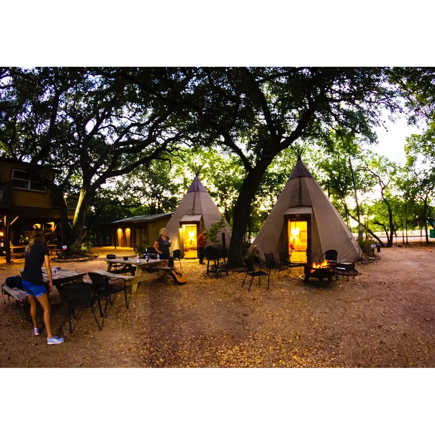 Hill Country Tipis is a unique accommodations provider located at 12821 River Rd in New Braunfels, Texas. They offer guests the opportunity to stay in a traditional Native American-style tipi, providing a one-of-a-kind experience in the heart of the Texas Hill Country. Each tipi is outfitted with comfortable amenities such as cozy bedding, a fire pit, and communal restroom facilities.

The location of Hill Country Tipis is ideal for those looking to explore the natural beauty of the area, as it is situated near the Guadalupe River and close to popular attractions such as Schlitterbahn Waterpark and Gruene Historic District. Guests can enjoy outdoor activities such as tubing, hiking, and fishing, or simply relax and take in the peaceful surroundings of the Hill Country. The peaceful and serene setting of Hill Country Tipis makes it a perfect getaway for those seeking a unique and memorable experience in the heart of Texas. Description by ChatGPT.