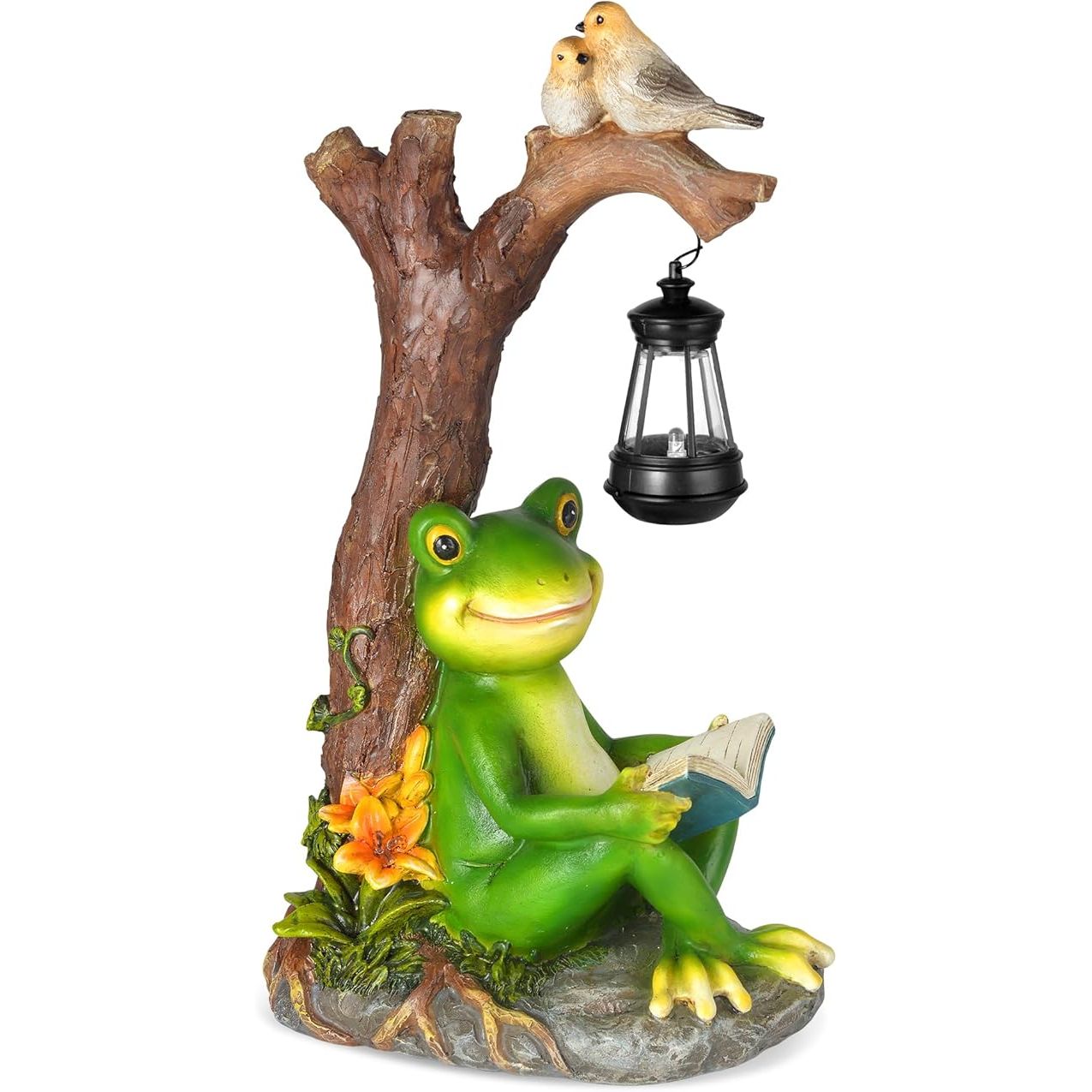 Add a touch of whimsy to your garden with this adorable solar-powered frog figurine. With its charming design and solar lights, this unique garden decor can bring a smile to your face day or night. Simply leave it in the "on" position during the day to charge, and watch as it automatically lights up at night for up to 10 hours.