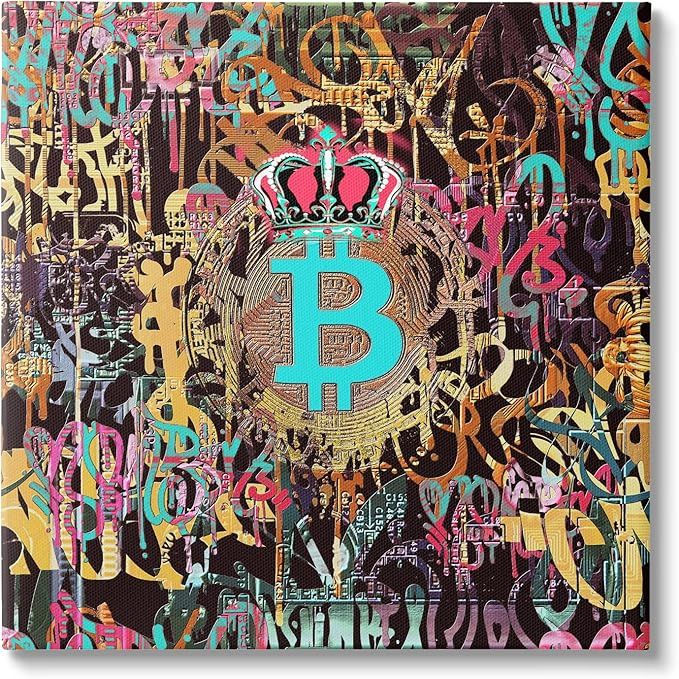 Stupell Industries offers a unique and trendy canvas wall art featuring graffiti street style with a Bitcoin symbol design by talented artist Irena Orlov. This piece adds a modern and edgy touch to any room or space, making it a statement piece for those interested in cryptocurrency or urban street art aesthetics.