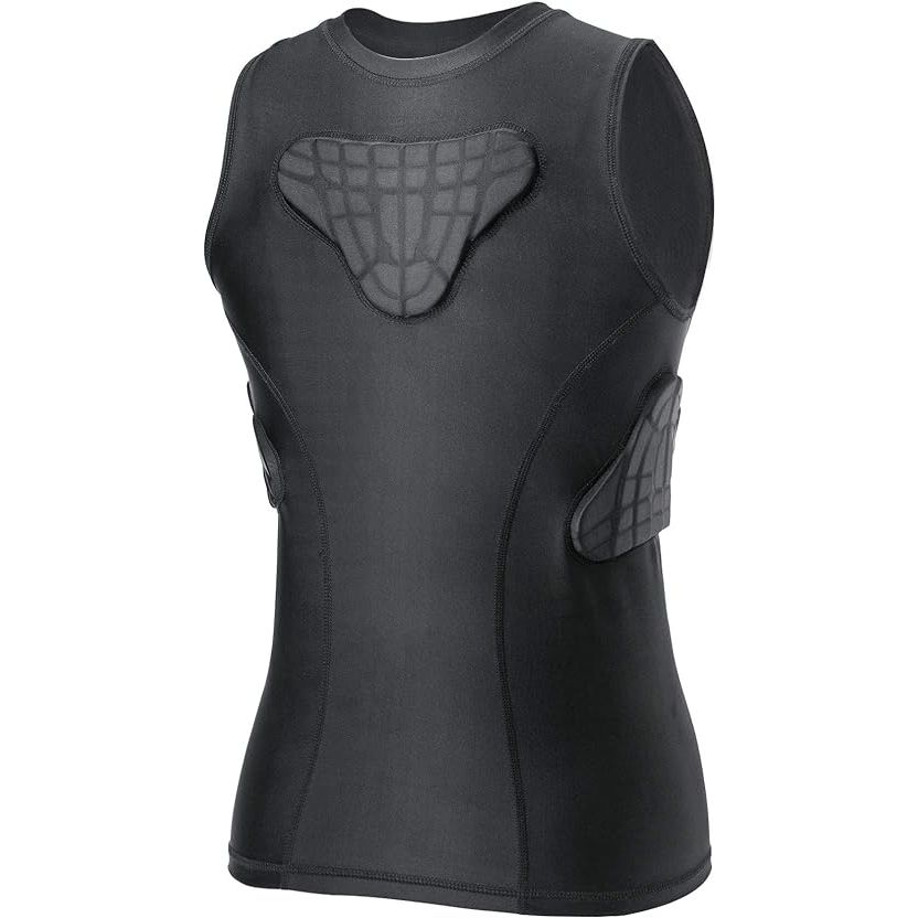 Youth padded compression shirt vests are designed to provide protection for the ribs and chest during sports activities such as football and baseball. These vests are typically made from a combination of spandex, polyester, and foam padding to offer a snug fit and impact absorption.