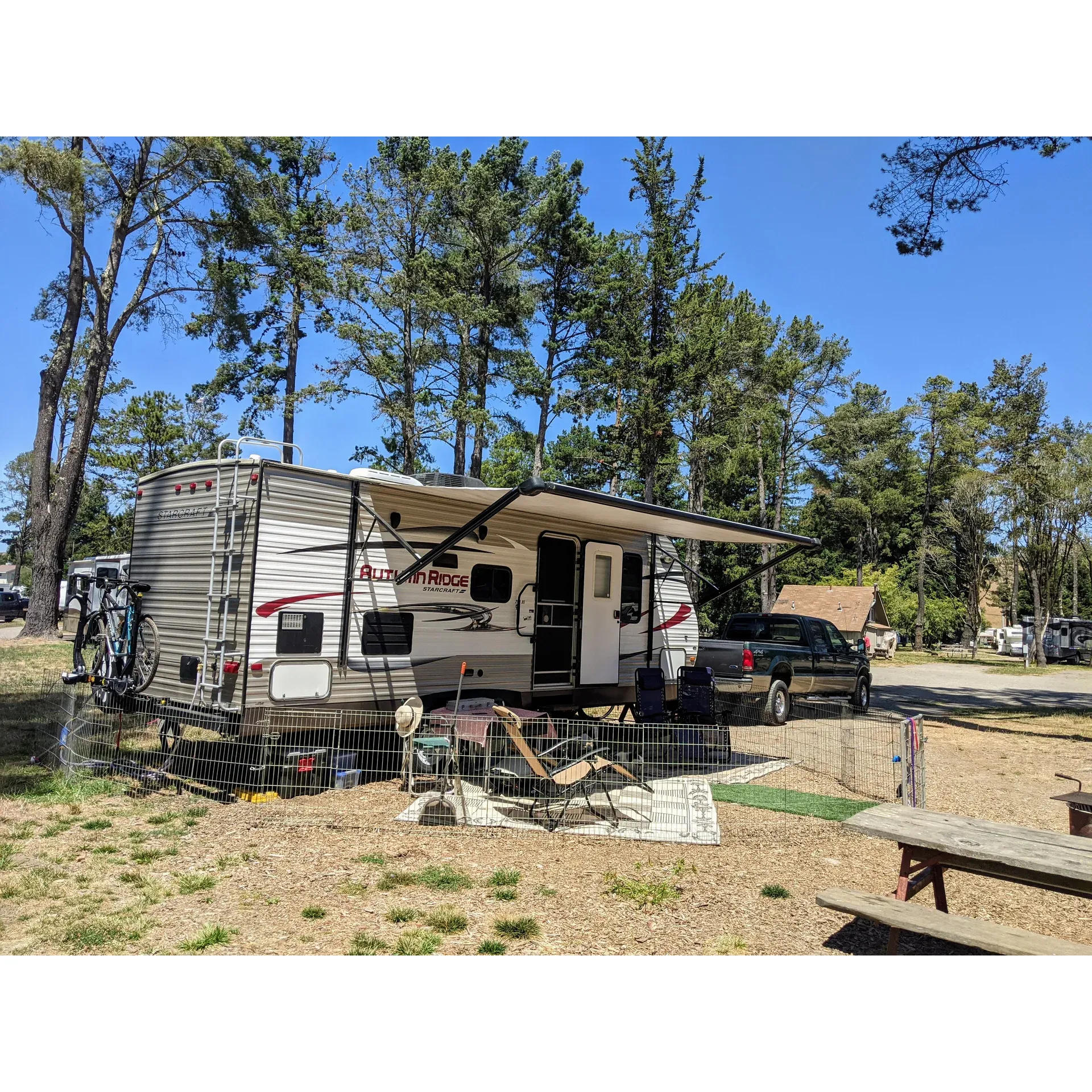 Olema Campground offers an idyllic retreat for travelers exploring the scenic stretch of California's Rt 1 and the wonders of Point Reyes National Seashore. With its strategic central location, guests find it a perfect base to visit notable natural attractions such as Stinson Beach, Samuel P Taylor Park, and Muir Woods National Monument, as well as enjoying local dining experiences. 

Guests are welcomed with the convenience of self-registration, allowing for a smooth and flexible check-in process, even when arriving outside of normal operating hours. This hospitable campground also provides an array of amenities to enhance the comfort of your stay, including a well-maintained laundromat, clean showers, and bathrooms, and a supply store for your basic needs. 

To elevate your camping experience, each site is equipped with a fire pit and picnic table, creating a perfect setting for evening relaxation and socializing. The lush green surroundings and well-placed trees offer a serene outdoor setting for your stay. 

For those with solar-powered needs, Olema Campground is spacious and sunny enough to accommodate your requirements, providing an alternative for those seeking a sunny site as opposed to more shaded and cramped camping options nearby.

Proactive customer service ensures that guests are forewarned about weather conditions, with the staff diligently working to mitigate any impact and maintain the campground's appeal. Their dedication to guest satisfaction is further reflected in their flexible raincheck policy and diligent efforts to manage the natural elements to provide a comfortable stay.

Whether using Olema Campground as a peaceful overnight stop or as an extended vacation hub, guests are treated to a quiet and secure environment without sacrificing the convenience of proximity to exceptional places of interest. Its thoughtful facilities and customer-focused approach ensure a stay that is as delightful as it is memorable. Description by ChatGPT.