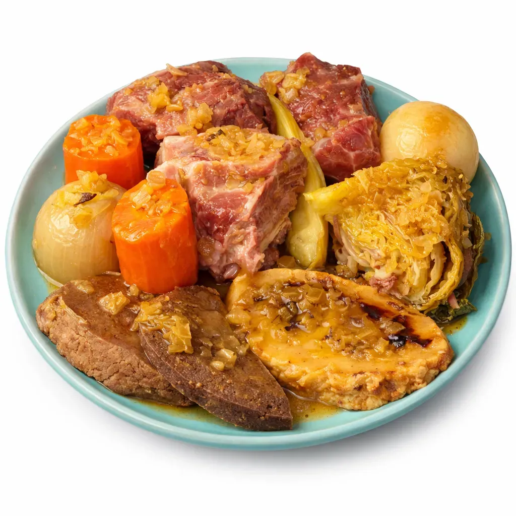 Kig a Farz is a hearty and traditional dish from Brittany, known for its rich flavors and rustic charm, featuring meats, vegetables, and delicious dumplings called farz.