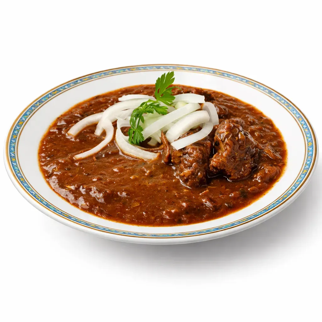 A traditional Czech stew enriched with deep flavors of dark beer, spices, and heat, perfect for a comforting meal.