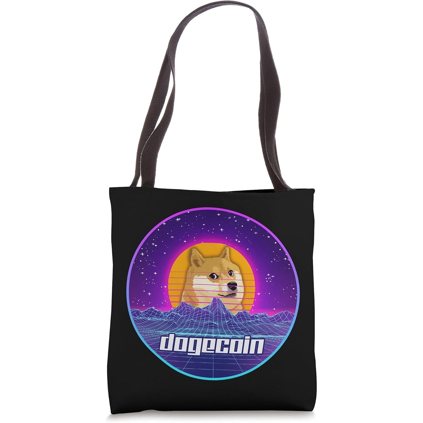 Dogecoin to the Moon HODL Retro Vaporwave Funny Crypto Doge Tote Bag image