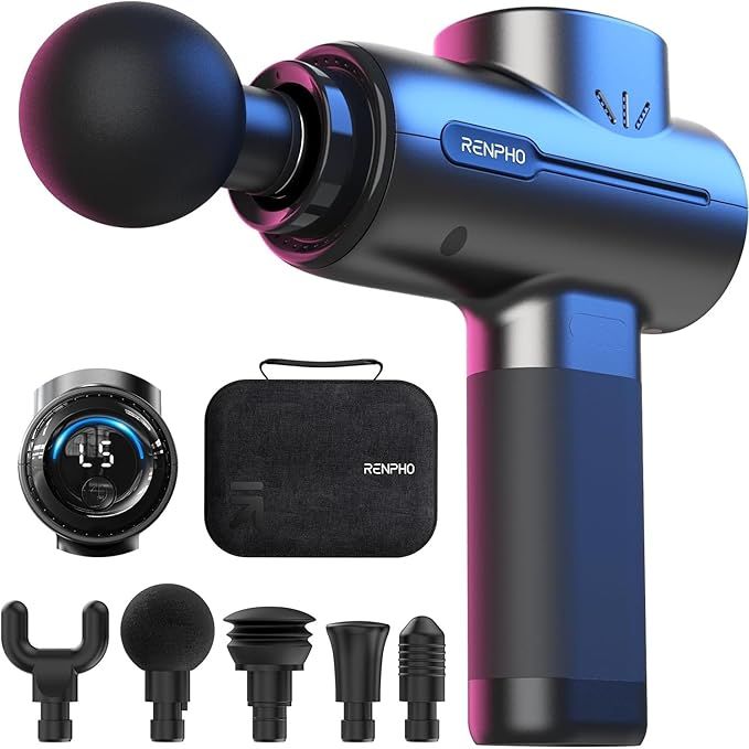 The RENPHO Massage Gun is a powerful percussion massager designed to provide deep tissue muscle relief for athletes and individuals seeking muscle recovery and relaxation. This portable massage gun offers a high frequency and amplitude of up to 3200 RPM and 12mm deep to target and release knots, tension, and sore muscles effectively.
