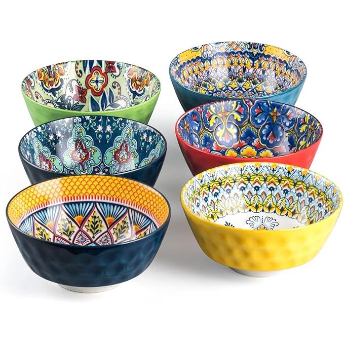 The HENXFEN LEAD Ceramic Cereal, Soup Bowls Set of 6 is a stylish and versatile dinnerware option for any home. This set includes 6 bowls, each with a generous 25 oz capacity, making them perfect for serving a variety of dishes such as cereal, soup, pasta, salad, and oatmeal.