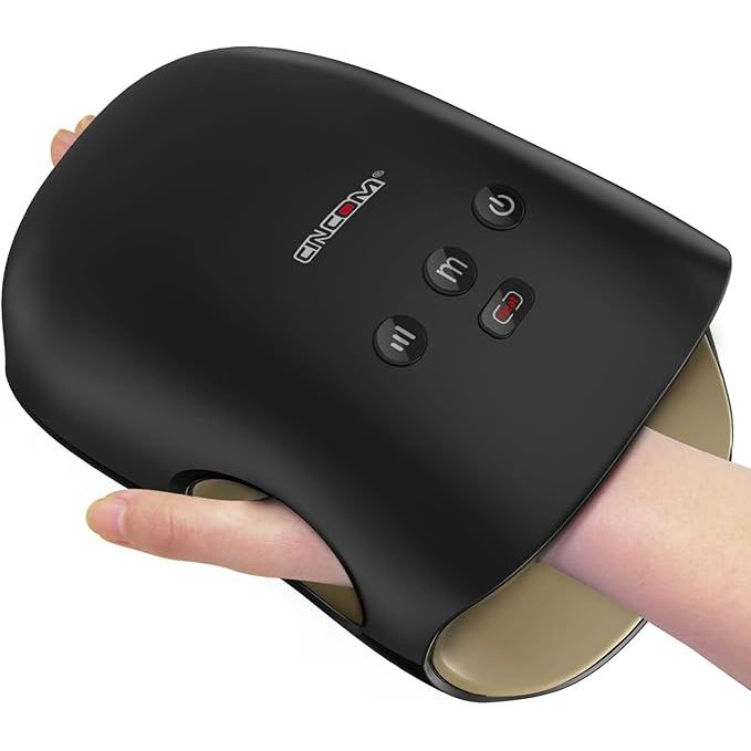 The Cincom Hand Massager is a cordless device designed to provide relief for arthritis and carpal tunnel syndrome. It features a combination of heat and compression therapy to soothe sore muscles and improve circulation in the hands and wrists.