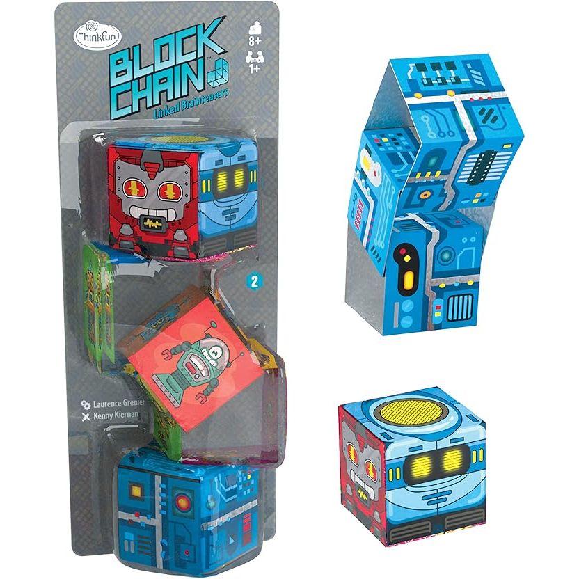 The Think Fun Blockchain STEM Toy is a unique and innovative puzzle game designed for children ages 8 and up. It combines the fun of robotics with the logic and problem-solving skills needed to navigate a series of challenges. The game is not only entertaining, but also educational, as it helps children develop critical thinking and creativity.