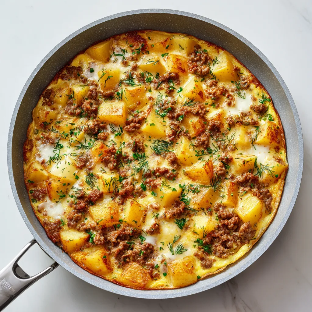 This delightful potato and minced meat skillet is an excellent choice for a comforting meal in just 30 minutes. Combining hearty ingredients like potatoes, minced meat, eggs, and mozzarella cheese, this dish is perfect for any time of day—breakfast, lunch, dinner, or even a snack.