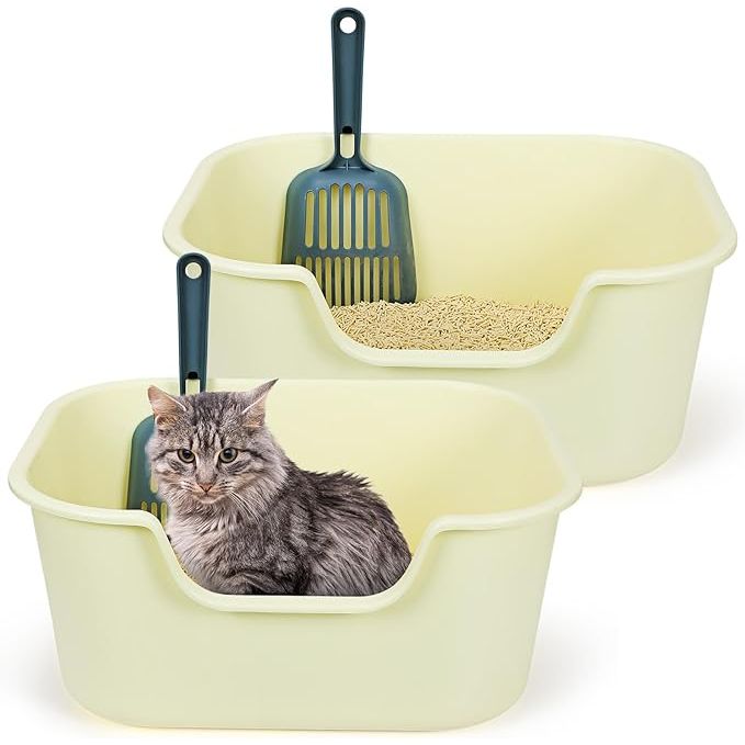 The 2 Pcs Cat Litter Box with High Side and Scoop is a set of two high-quality litter boxes designed for both small and big cats. Measuring 19.7 x 15.8 x 8.7 inches, these litter boxes have high sides to prevent litter scatter and provide a spacious area for your cat to comfortably do their business.