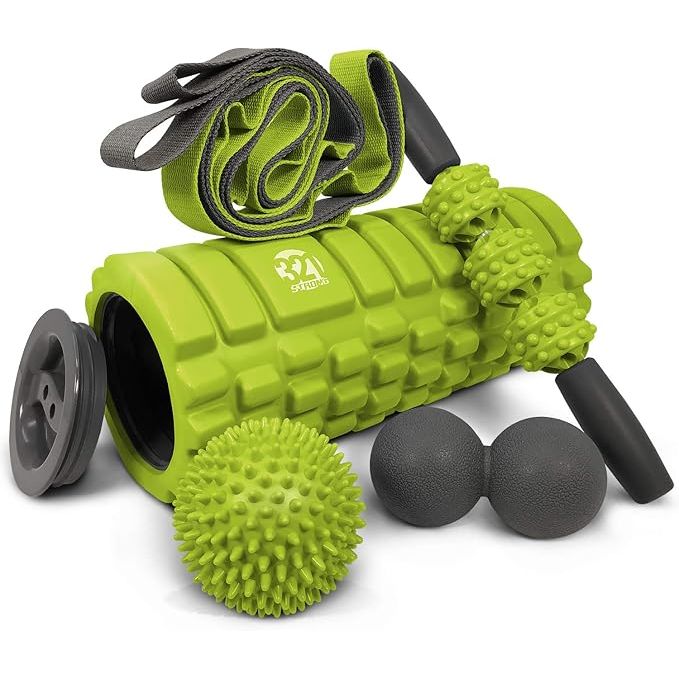 Overall, the 321 STRONG 5-in-1 Foam Roller Set is a convenient and practical solution for anyone looking to improve their physical health and well-being. With a variety of tools that target different muscle groups and areas of the body, this set provides a comprehensive approach to self-care and maintenance. Whether you are looking to reduce soreness, improve flexibility, or enhance your performance, this set has everything you need to take your fitness routine to the next level. Description by ChatGPT.