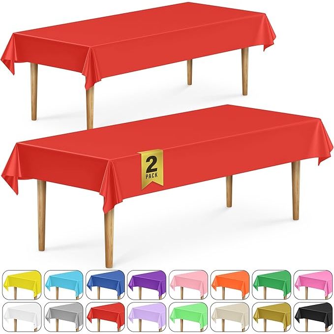 Add a festive and cheerful touch to any event with this Set of 2 Red Plastic Tablecloths. Perfect for a variety of occasions including weddings, birthday parties, and holiday gatherings, these heavy-duty tablecloths are a convenient and affordable solution for your decorating needs.