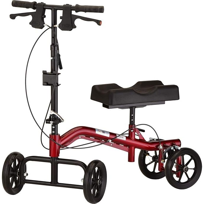 The Heavy Duty Knee Scooter is a reliable and convenient mobility aid for those recovering from ankle, foot, or Achilles injuries. With a weight capacity of 400 lb, this scooter is a great alternative to traditional crutches and provides non-weight bearing mobility for users ranging from 4’11” to 6’2” in height.