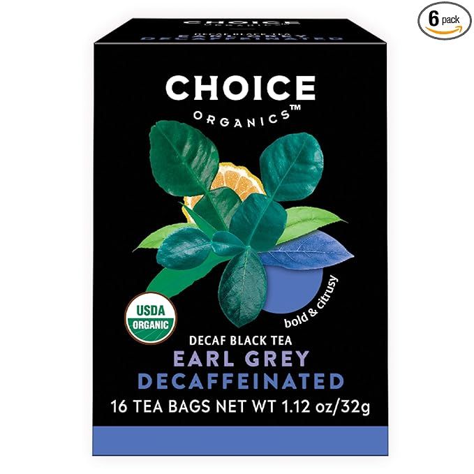 Choice Organics Organic Decaffeinated Earl Grey Tea is a premium blend of organic black tea infused with bergamot. This decaffeinated version of the classic Earl Grey tea offers the same bold and flavorful taste without the caffeine. Each box contains 6 packs of 16 compostable tea bags, totaling 96 tea bags in all.