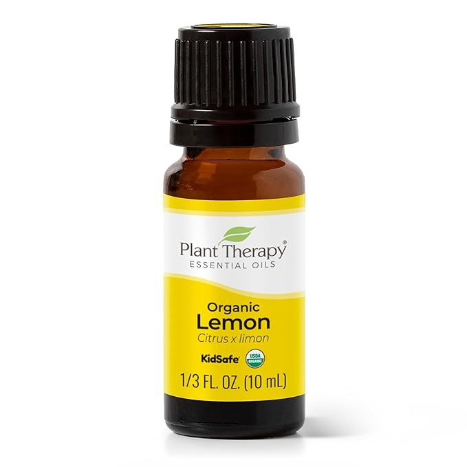 Plant Therapy Organic Lemon Essential Oil is a 100% pure, USDA certified organic oil that is undiluted and natural. It comes in a 10 mL (1/3 oz) bottle, making it convenient to use for aromatherapy and therapeutic purposes.