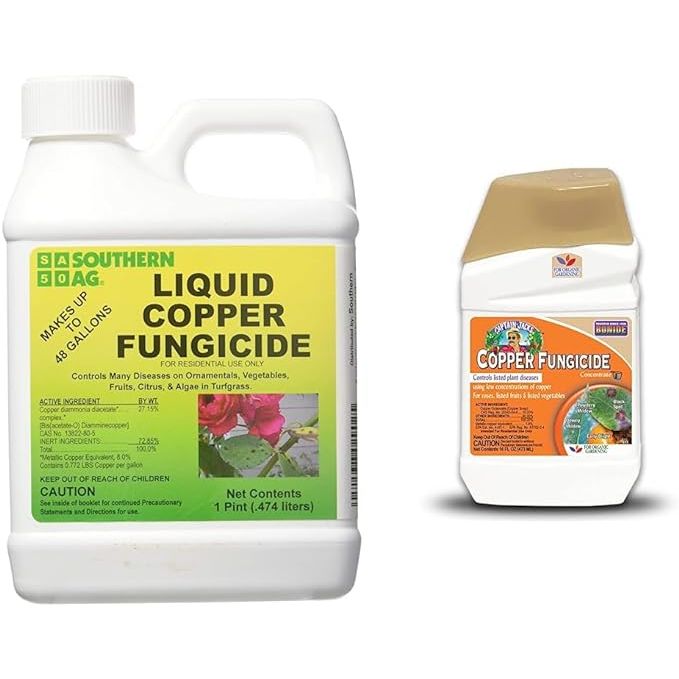 Southern Ag Liquid Copper Fungicide is a versatile fungicide designed to control a wide range of plant diseases including powdery mildew, rust, and black spot. This 16oz liquid concentrate can be easily mixed with water and applied to ornamental plants, fruits, and vegetables to protect them from fungal infections.