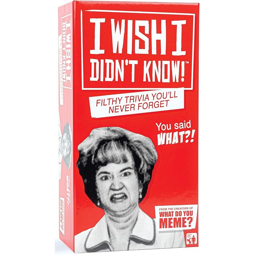 WHAT DO YOU MEME? I Wish I Didn't Know - The Filthy Trivia Party Game is a card game that combines two popular party game concepts: memes and trivia. It is suitable for adults and features questions with a humorous and sometimes explicit twist.