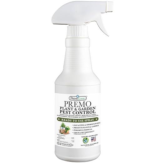 The Plant and Garden Pest Control Spray by Premo Guard is a 32 oz spray designed to effectively eliminate a variety of common garden pests such as aphids, spider mites, gnats, whiteflies, beetles, caterpillars, and fungus.