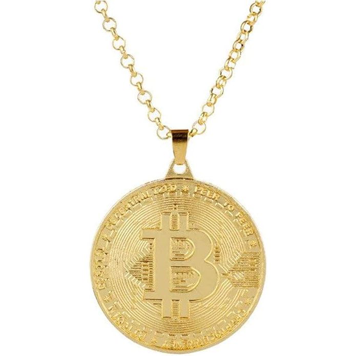 Art Attack Bitcoin Flag Chain Necklace, Coin Peer To Peer Crypto Digital Standard Blockchain Pendant Charm (Gold) image