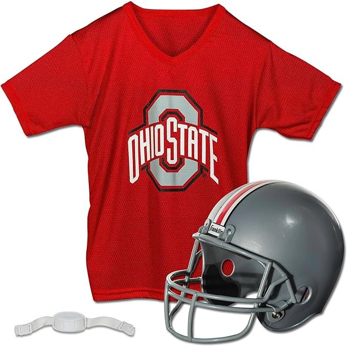 The Franklin Sports NCAA Kids Football Helmet + Jersey Sets are officially licensed college uniform and helmet sets designed for boys and girls. These sets are ideal for children who are fans of college football teams and want to dress up like their favorite players. The set includes a team jersey and a matching helmet with team logos and colors.