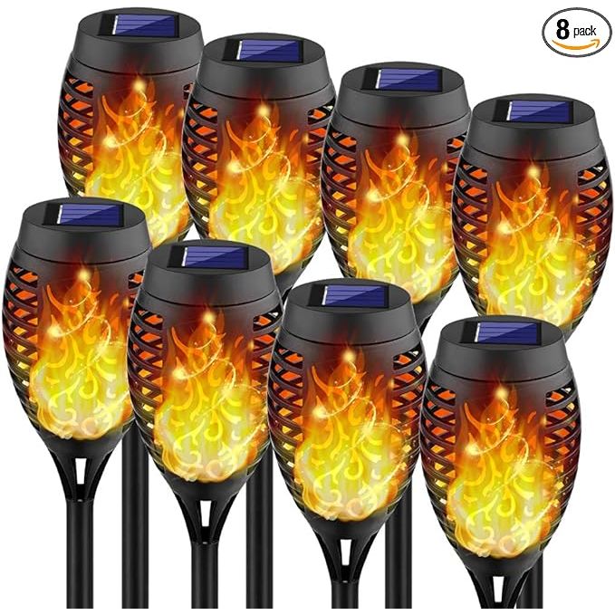 Illuminate your outdoor space with the enchanting flickering flame of these Solar Torch Lights from Kurifier. Perfect for adding a warm and welcoming glow to your patio, garden, yard, or porch, these lights are also ideal for parties, camping, barbecues, weddings, Christmas, and Halloween decorations.