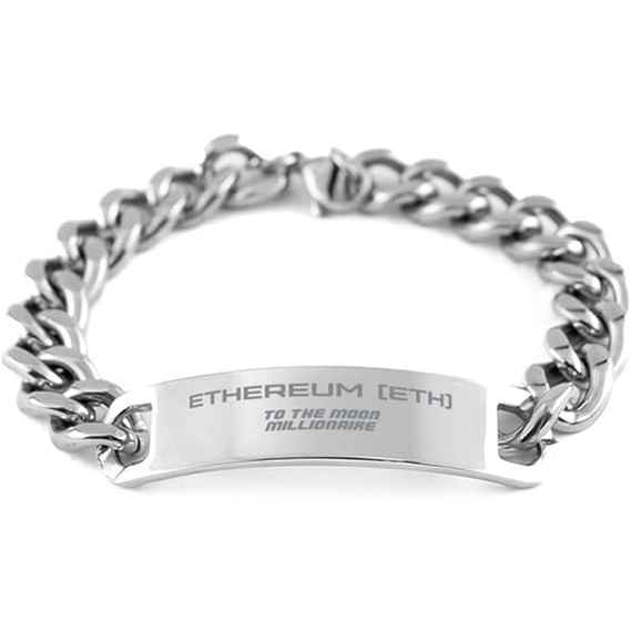 The Para Crypto Investor Trader Stainless Steel Ethereum ETH Bracelet is a stylish piece of jewelry designed for cryptocurrency enthusiasts. The bracelet features a stainless steel chain with an Ethereum logo charm, making it the perfect accessory for any investor or trader involved in the digital currency market.