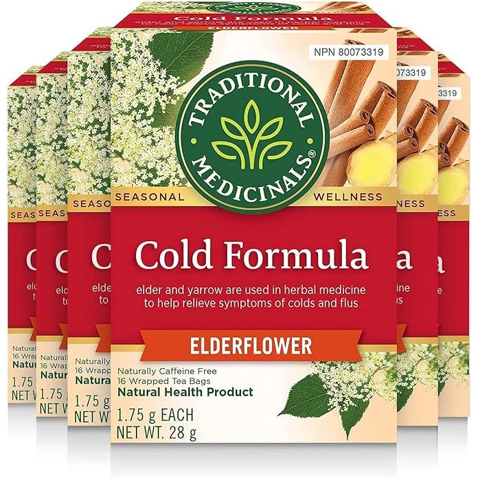 Traditional Medicinals Organic Cold Formula Herbal Tea is a pack of six boxes, with a total of 96 tea bags. This tea is specifically formulated to help relieve symptoms of cold and flu, making it a go-to remedy for those feeling under the weather.