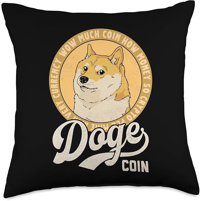 The Dogecoin Doge Coin Logo Shiba Inu Dog Crypto Currency Meme Throw Pillow is a fun and quirky home decor item featuring the popular Dogecoin cryptocurrency logo along with a Shiba Inu dog. The pillow measures 18x18 inches and comes in a vibrant multicolor design that is sure to add a pop of color to any room.