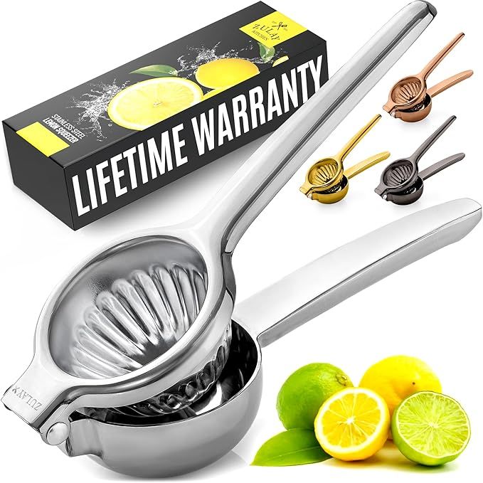 The Zulay Kitchen Lemon Squeezer Stainless Steel is a premium quality, heavy-duty manual citrus press juicer designed for effortlessly extracting juice from lemons, limes, and other citrus fruits. Made from solid metal, this squeezer bowl is durable and built to last, providing years of use in your kitchen.