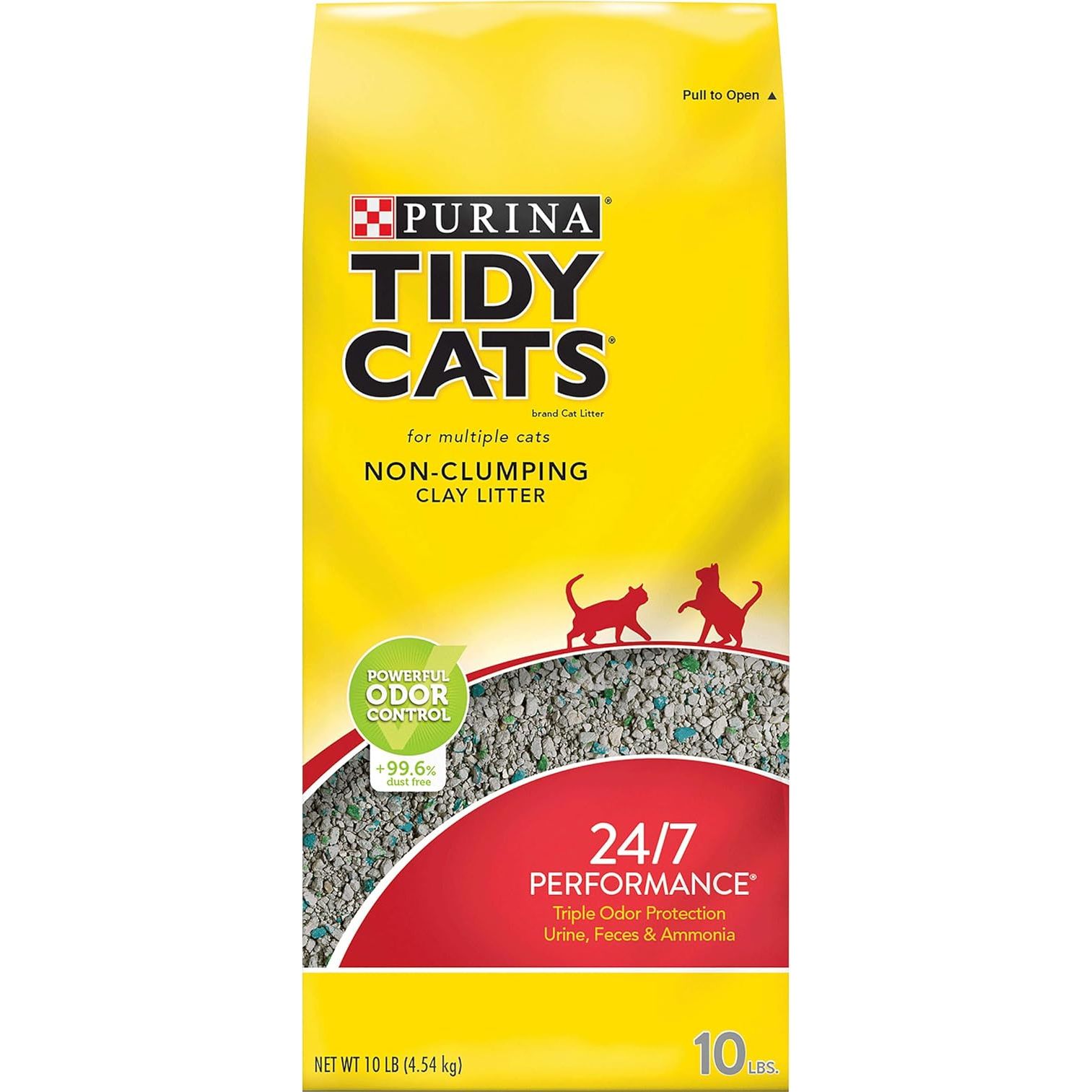 Purina Tidy Cats Non Clumping Cat Litter is specifically designed for multi-cat households, providing long-lasting odor control for up to 24 hours a day. This non-clumping litter is made with natural clay minerals and is suitable for cats of all ages. The 10 lb.