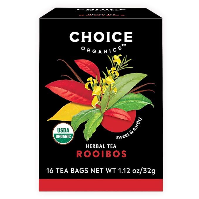 Choice Organics Organic Rooibos Tea is a high-quality herbal tea made from 100% organic and Fair Trade certified ingredients. Each pack contains 16 individually wrapped tea bags, providing you with a convenient and consistent way to enjoy this caffeine-free beverage.