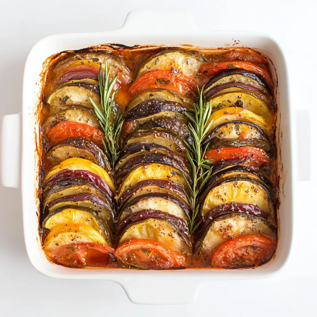 Provencal Vegetable Tian is a delightful French vegetable bake that captures the essence of Provence with simplicity and elegance. Finely sliced zucchinis, tomatoes, and onions are layered with garlic and bay leaves, then baked to a tender perfection.