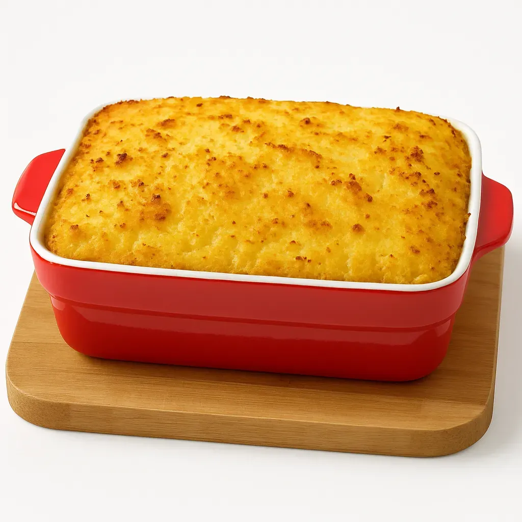 A savory corn pie that marries rich, seasoned meats with the sweetness of corn, featuring layers of spiced beef, tender chicken, hard-boiled eggs, olives, and raisins beneath a creamy, golden corn topping. Perfect for gatherings and celebrating Chilean cuisine.