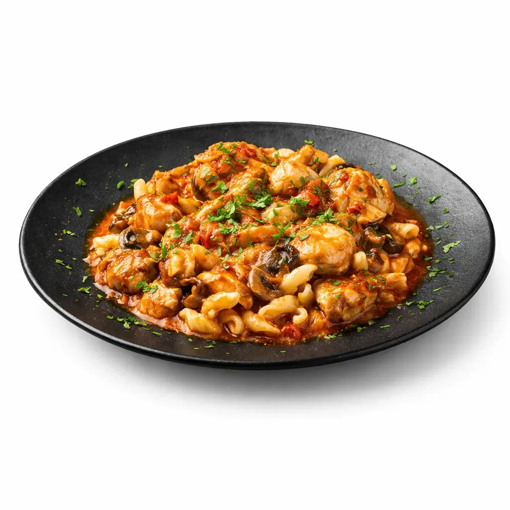 A comforting bowl of Chicken Paprika Stew, enriched with Mediterranean herbs and a touch of white wine, perfect for busy days.