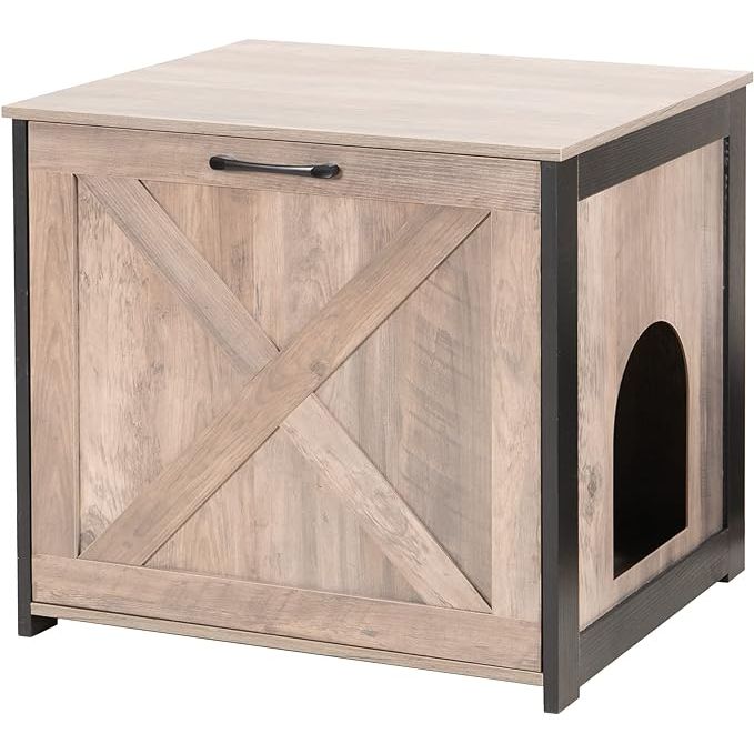 The Dwanton Cat Litter Box Furniture Hidden is a multifunctional piece of furniture that serves as both a litter box enclosure and a stylish end table or nightstand. Made from wood, this cabinet is designed to blend seamlessly into your home decor while also providing a discreet space for your cat's litter box.