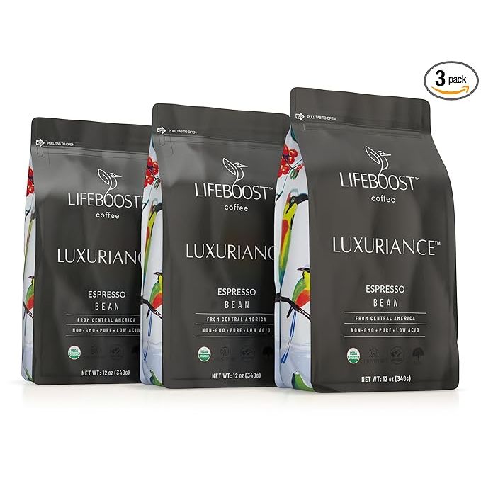 Lifeboost Coffee Espresso Whole Beans is a premium coffee made with low acid single origin USDA organic beans. It is a non-GMO espresso coffee that has been carefully selected and roasted to perfection. The beans are third-party tested for mycotoxins and pesticides, ensuring that you are getting a high-quality and safe product.