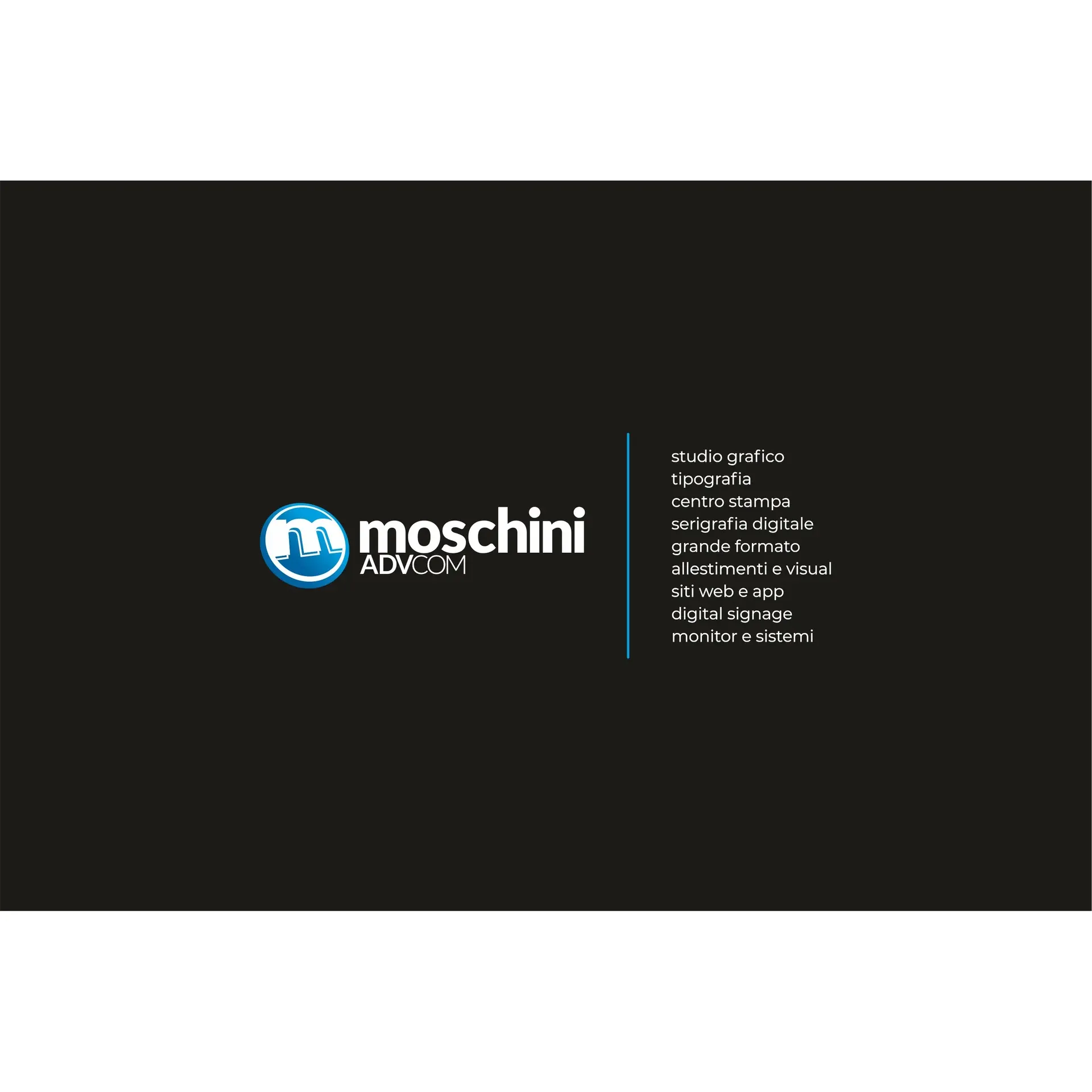 Moschini advcom stands out as a beacon of quality and professional excellence in the realm of typography, graphic arts, and custom installations. With a storied history spanning over five decades, it has solidified its status as a premier provider, continuously earning the trust and admiration of its clientele. Clients rave about the stunning work that transforms spaces into visual spectacles, often becoming subjects of admiration themselves, as they proudly showcase Moschini advcom's handiwork.

Under the guidance of Massimo, the dedicated staff at Moschini advcom are not only recognized for their professional capabilities but also for the warmth and kindness they extend to each customer. This personal touch, combined with technical expertise, makes every interaction not only a professional endeavor but a pleasantly memorable experience.

Their service suite is highly recommended by those who have had the pleasure of working with them. The team's unwavering commitment to quality is apparent in everything they do, and the staff's availability and competence are seen as invaluable assets by all who engage with them. The fusion of traditional craftsmanship with modern techniques makes their offerings not just services but true art forms.

Clients consistently highlight the exceptional overall quality of the work, attributing this to the team's exquisite demeanor and the seamless blend of professionalism and high-caliber results. With a reputation for exceeding expectations, Moschini advcom demonstrates that it can deliver top-tier outcomes for a diverse range of projects. It’s this commitment to excellence that keeps them at the pinnacle of their industry. Description by ChatGPT.