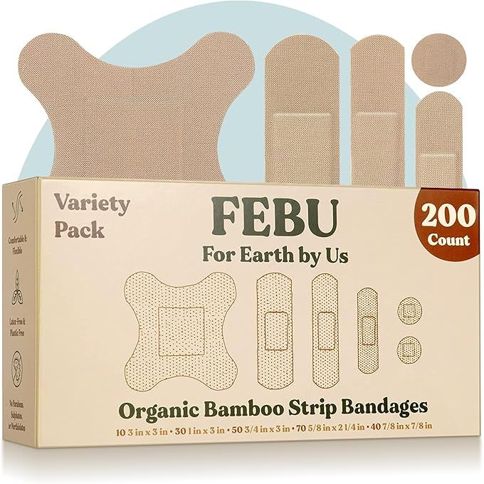 FEBU Eco-Friendly Organic Bamboo Fabric Bandages are a sustainable and environmentally-friendly option for treating scrapes and cuts. Made from organic bamboo fabric, these bandages are biodegradable and compostable, reducing the environmental impact of traditional plastic bandages.
