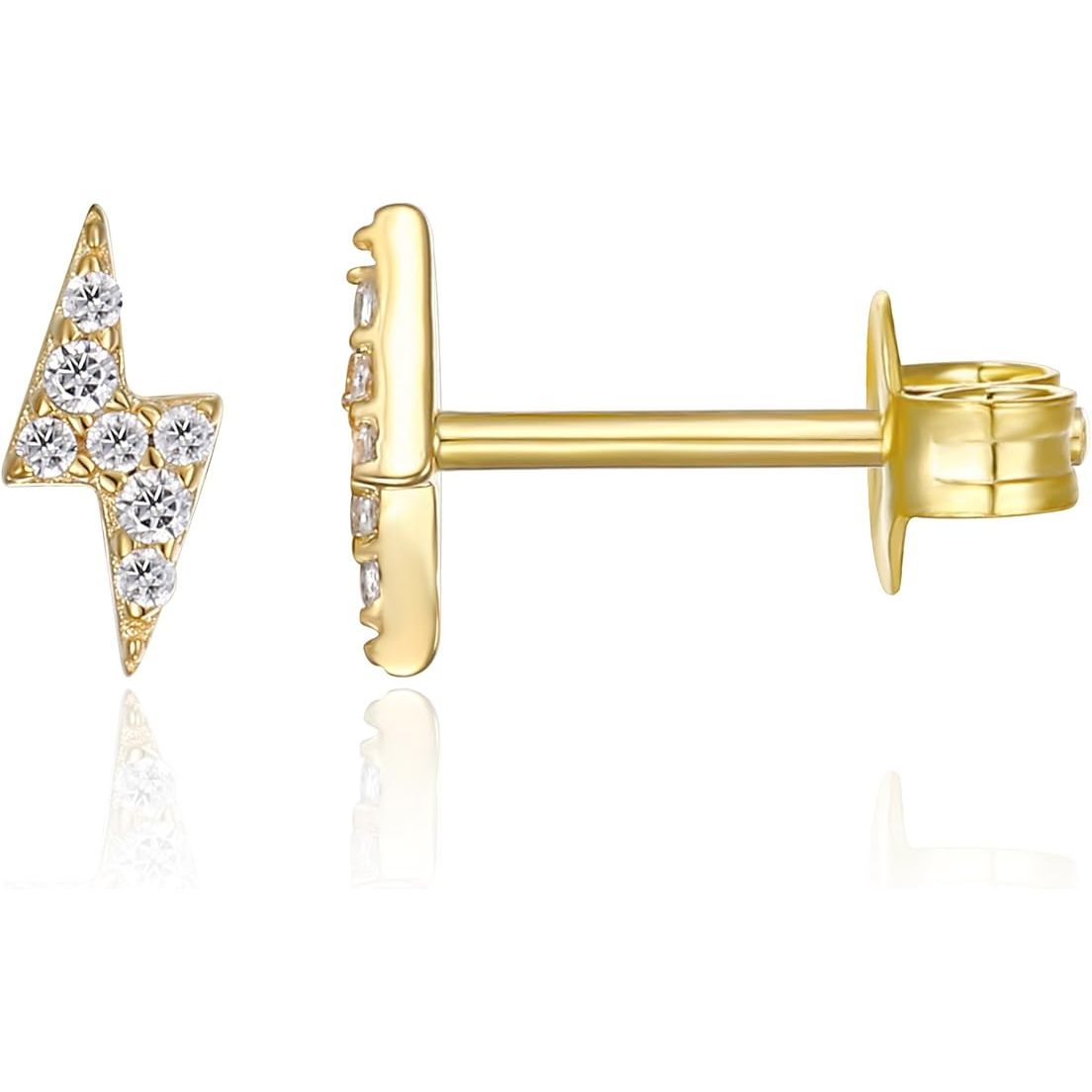 The PAVOI 14K Gold Plated Sterling Silver Celestial Lightning Bolt, Moon and Star Earrings are a stylish and elegant addition to any woman's jewelry collection. These dainty earrings feature a celestial theme with lightning bolts, moons, and stars, giving them a trendy and modern look.