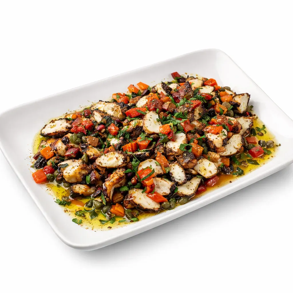 Indulge in the flavors of Greece with this traditional Greek Grilled Octopus, expertly crafted by Chef G. This dish beautifully combines the tenderness achieved through braising with the charred perfection of grilling, resulting in a delightful appetizer or main course that's rich in flavor and steeped in cultural tradition.