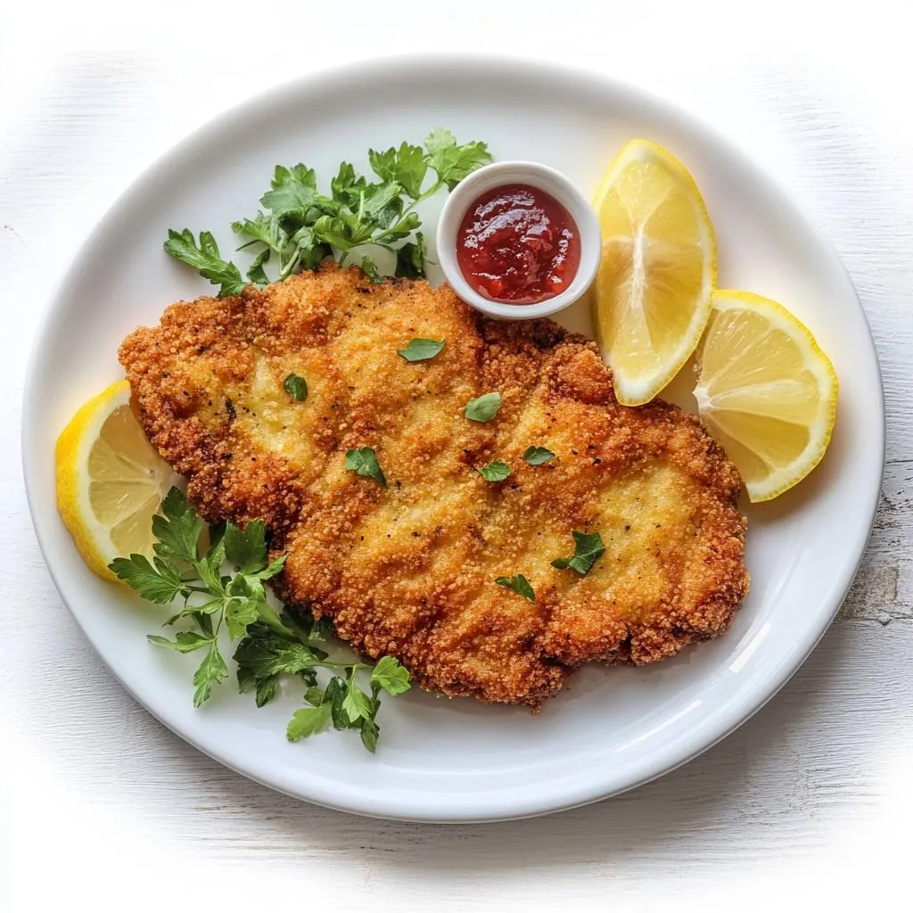 Wiener Schnitzel is a classic Austrian dish known for its simplicity and elegance. It consists of a tender veal cutlet that has been thinly pounded, breaded with a mixture of flour, egg, and breadcrumbs, and then fried to a golden brown perfection. The resulting cutlet is crispy on the outside while remaining juicy and tender inside.