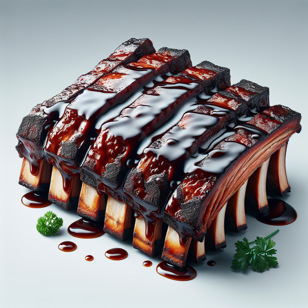 Barbecued Ribs are a classic American dish known for their smoky flavor and tender, fall-off-the-bone meat. The slow-cooked beef ribs recipe involves marinating the ribs in a rich spice rub consisting of paprika, brown sugar, garlic powder, and cumin, among other spices.