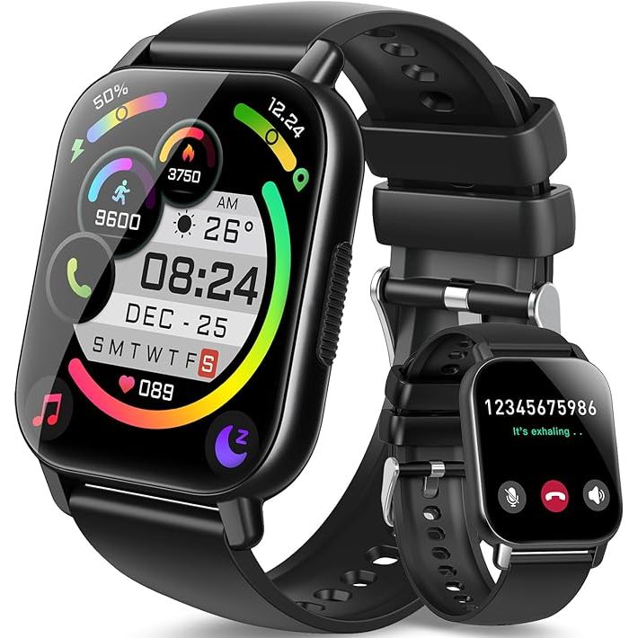 The smartwatch is a versatile device offering various features, such as making and receiving calls, along with fitness tracking, heart rate monitoring, sleep tracking, pedometer, and calorie counting. This model has a 1.85" screen and is suitable for both men and women.