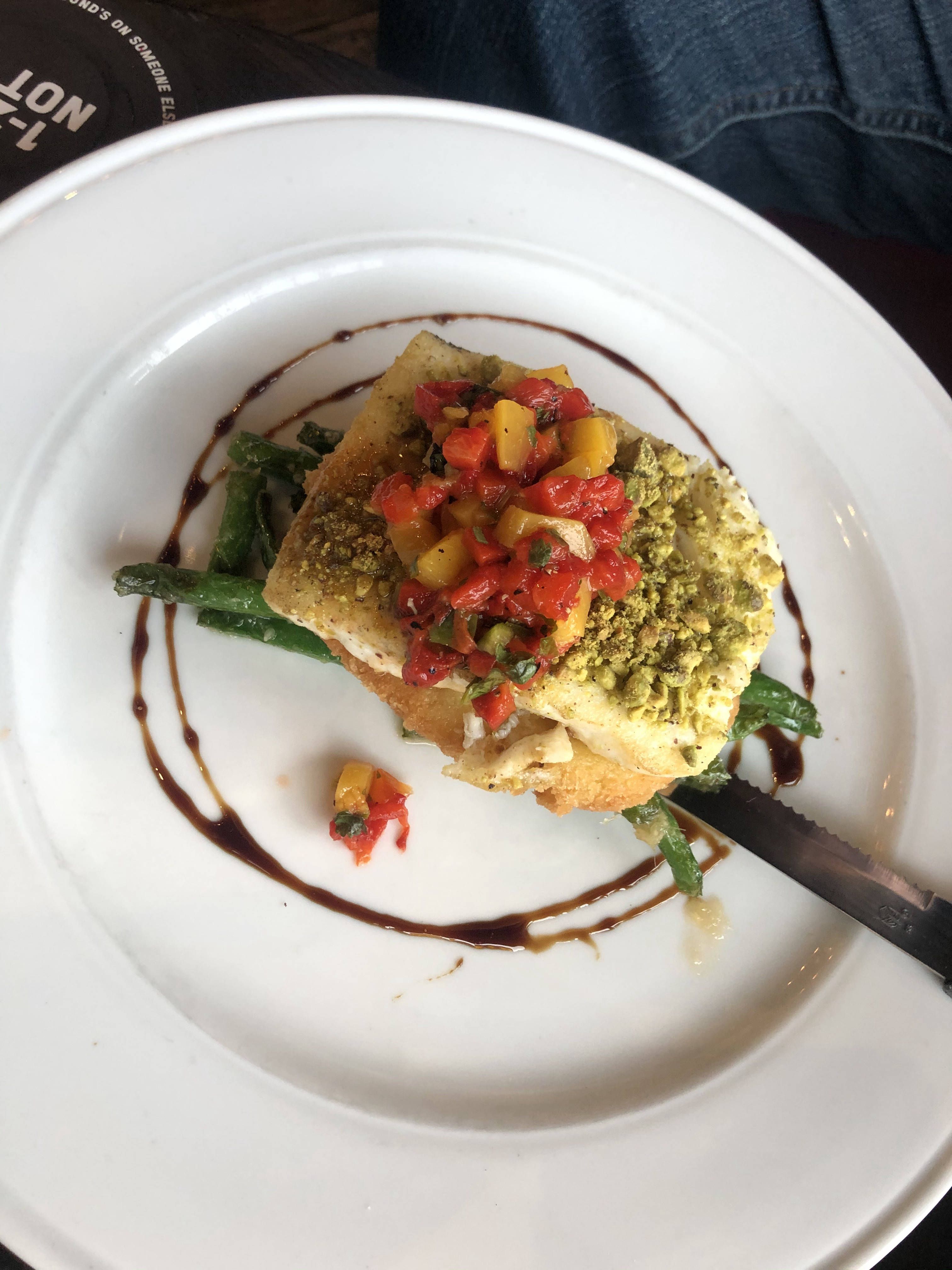 Review: Milltown Bar & Grill, Pistachio Halibut