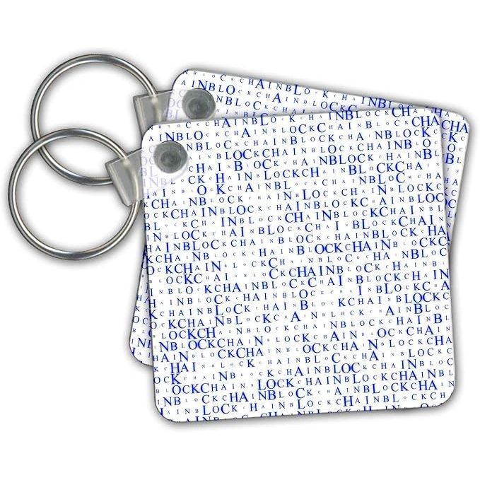 The 3dRose Key Chains Blue text blockchain on white features a decorative digital finance pattern that is perfect for individuals interested in blockchain technology and digital finance. The key chain is designed with a modern and sleek aesthetic, with blue text set against a white background.