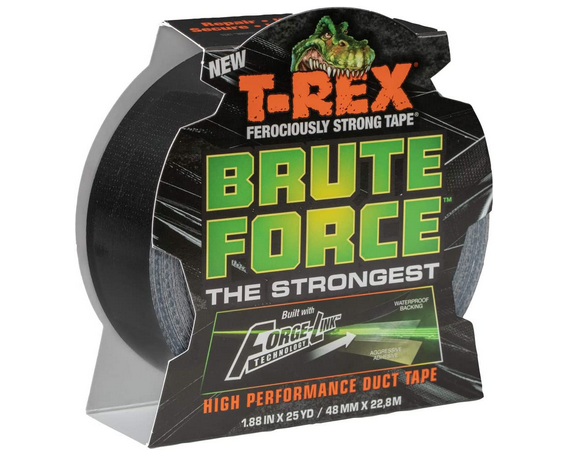 T-Rex Brute Force Strongest High Performance Duct Tape is a bold next step in tape technology. Built with Forge-Link Technology, an extreme tensile cloth, one loop of T-Rex Brute Force tape holds 700+ pounds of weight, making it the strongest duct tape on the market, period. Too tough to tear by hand, this premium tape features an aggressive double